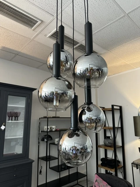 Hängelampe schwarz, Pendelleuchte schwarz, Hängeleuchte 5-Flammig, Höhe 150 cm