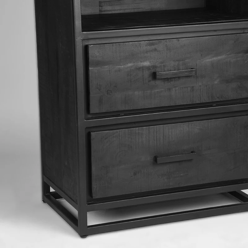 Bücherregal schwarz Holz, Regal schwarz, Regal Holz mit Schubladen, Breite 70 cm