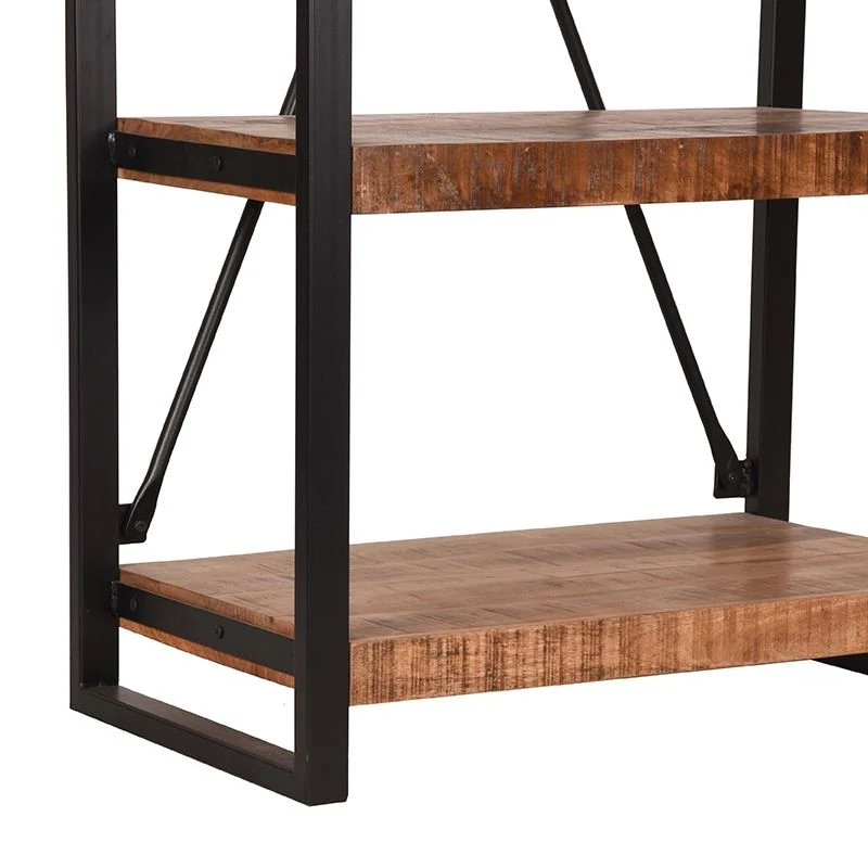 Bücherregal braun-schwarz Holz, Metall Regal schwarz, Regal Holz schwarz, Breite 80 cm