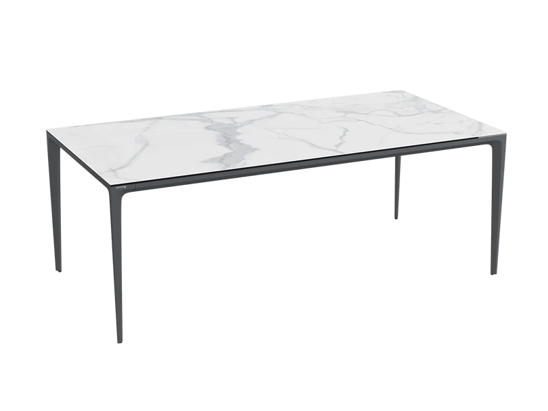 Outdoor Esstisch weiß-grau-anthrazit, Gartentisch weiß Marmoroptik, Keramik Gartentisch grau-weiß Marmoroptik, Maße 200 cm