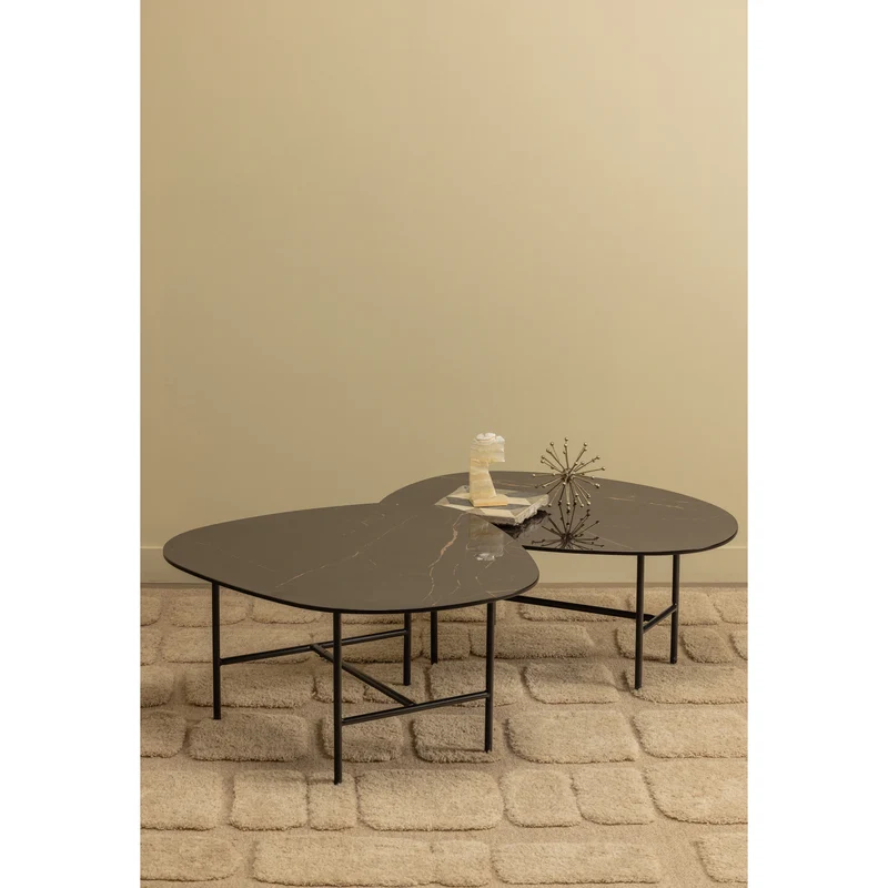 Vajen couchtisch mit marble look top schwarz 70x70 cm