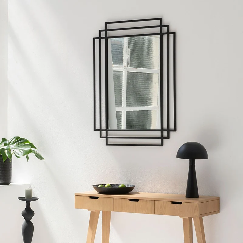 Spiegel schwarz Metall, Wandspiegel schwarz Metall, Breite 76 cm
