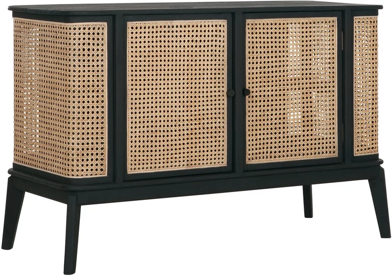Sideboard schwarz Naturholz, Anrichte Holz Naturholz, Breite 125 cm