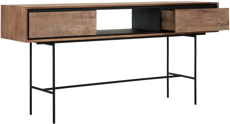 Konsole schwarz Naturholz braun, Breite 160 cm