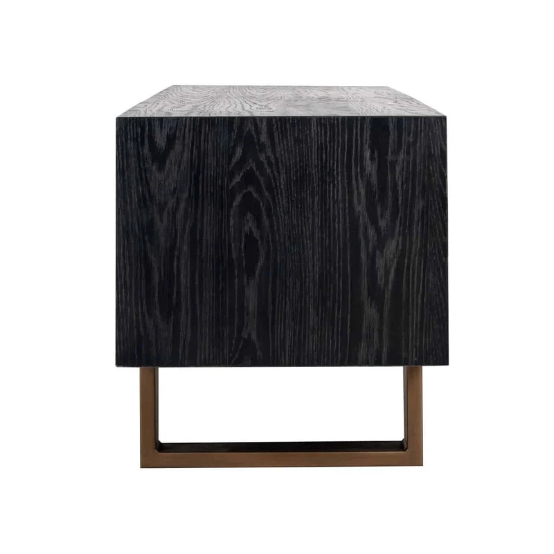 TV Schrank schwarz-Bronze, Fernsehschrank schwarz mit zwei Schubladen, Fernsehkommode schwarz, Breite 190 cm