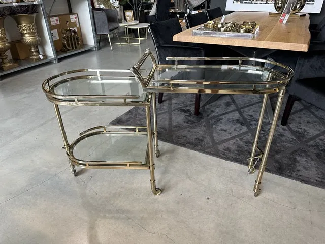 Barwagen Gold, Trolley Gold Glas-Metall, Servierwagen Gold, Breite 75 cm