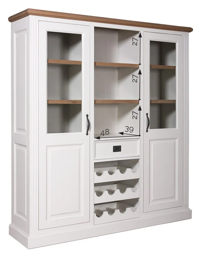 Weinschrank weiß Landhaus, Schrank weiß Landhausstil, Buffetschrank weiß Landhausstil, Breite 157 cm