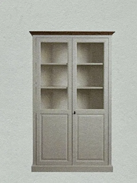 Vitrine weiß Eiche, Schrank weiß Eiche, Geschirrschrank weiß Landhausstil, Breite 128 cm
