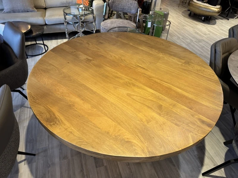 Esstisch rund Holz Metall, Tisch rund Massivholz Tischplatte, Durchmesser 100 cm