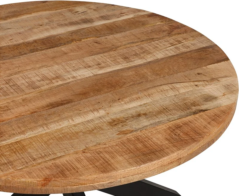 Esstisch rund Holz Metall, Tisch rund Massivholz Tischplatte, Durchmesser 140 cm