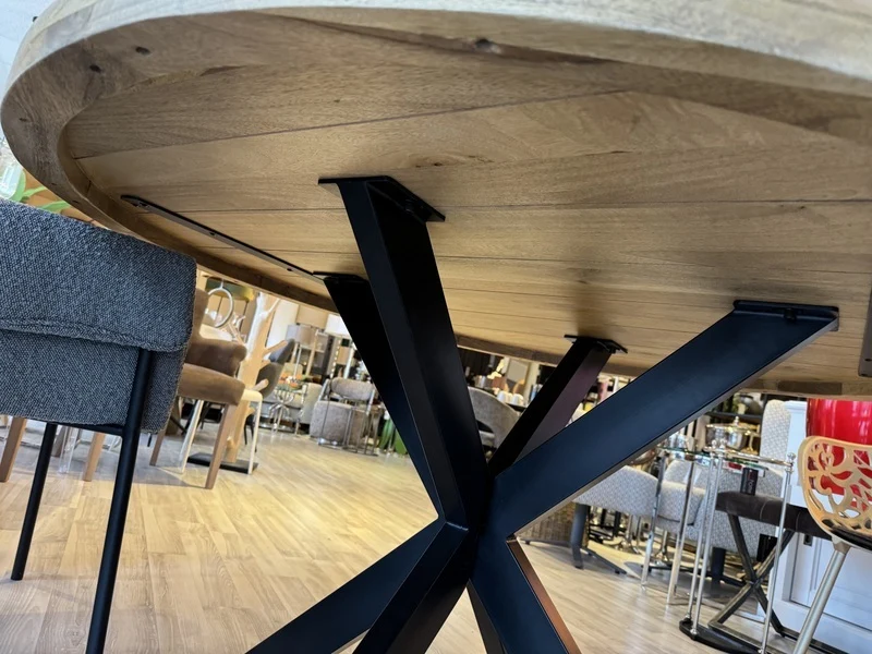 Esstisch rund Holz Metall, Tisch rund Massivholz Tischplatte, Durchmesser 150 cm