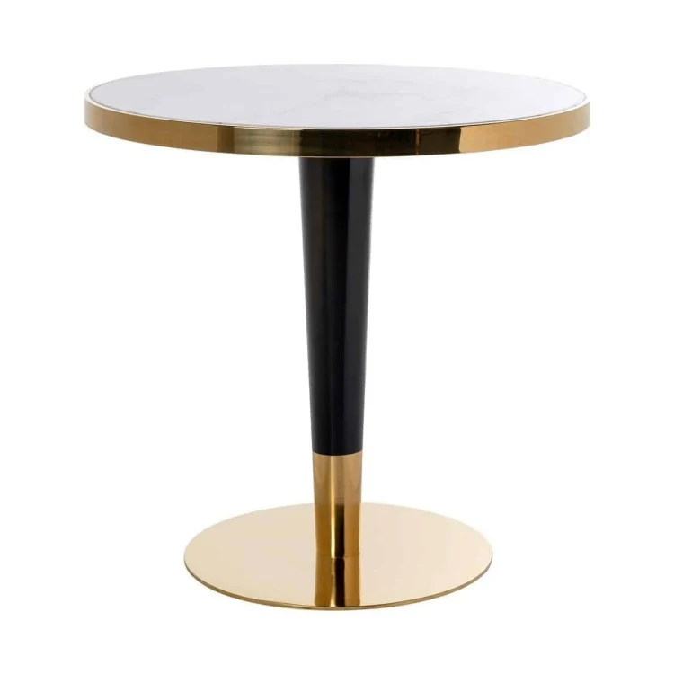 Bistrotisch Gold-weiß, Esstisch rund Gold, Tisch Gold-weiß, runder Bistrotisch Marmoroptik weiß, Breite 80 cm