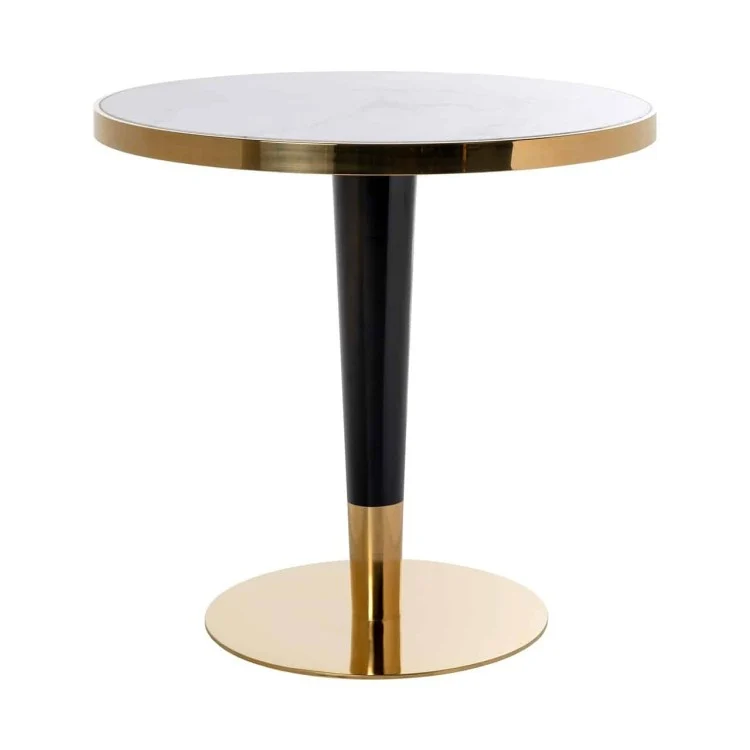 Bistrotisch Gold-weiß, Esstisch rund Gold, Tisch Gold-weiß, runder Bistrotisch Marmoroptik weiß, Breite 80 cm