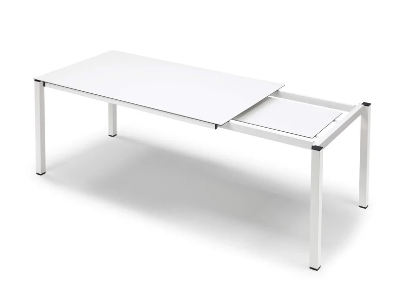 Gartentisch weiß, Gartentisch ausziehbar, Esstisch weiß ausziehbar, Breite 160-210 cm