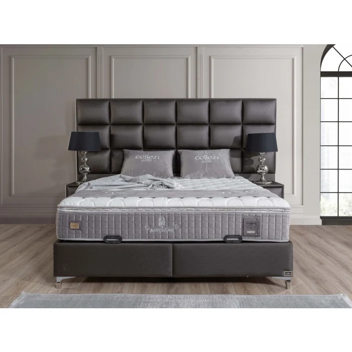Gepolstertes Bett mit Matratze und Kopfteil, Bett anthrazit mit Kopfteil, Breite 180 cm