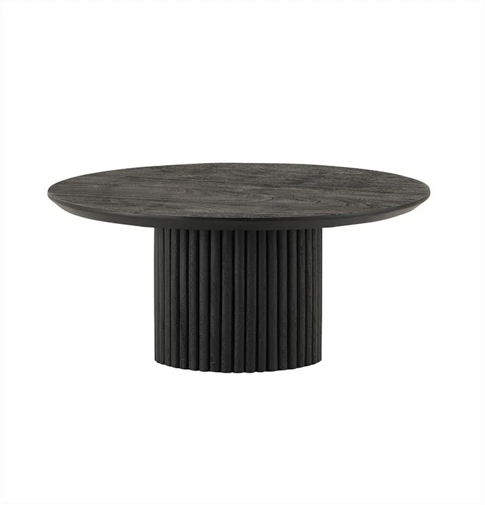 Couchtisch schwarz rund, Couchtisch rund schwarz Massivholz, runder Couchtisch Tischplatte Massivholz, Durchmesser 90 cm