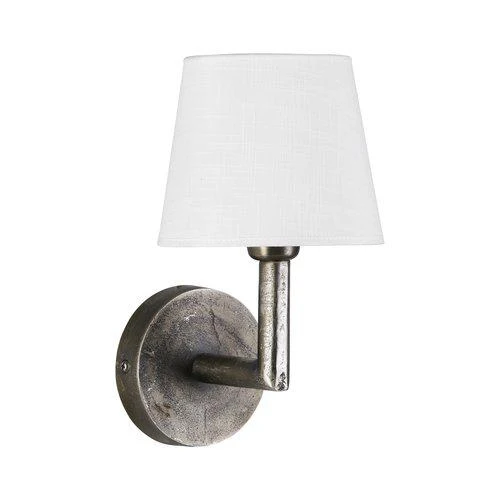Wandlampe Silber-Antik, Metall Wandleuchte mit Lampenschirm weiß, Durchmesser 17-20 cm