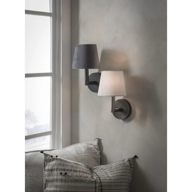 Wandlampe Silber-Antik, Metall Wandleuchte mit Lampenschirm weiß, Durchmesser 17-20 cm