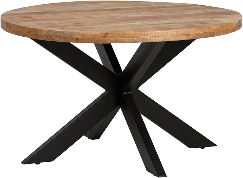 Esstisch rund Holz Metall, Tisch rund Massivholz Tischplatte, Durchmesser 100 cm