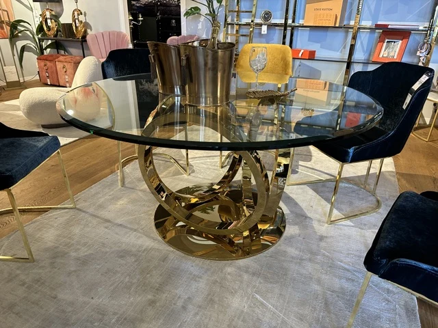 Glastisch Gold rund, Esstisch rund Glas Tischplatte, runder Glastisch, Durchmesser 150 cm