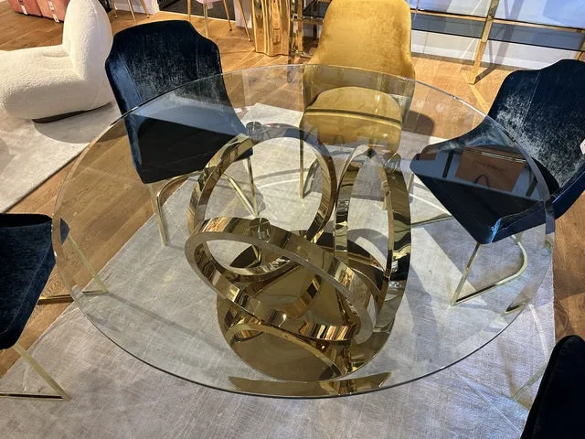 Glastisch Gold rund, Esstisch rund Glas Tischplatte, runder Glastisch, Durchmesser 150 cm