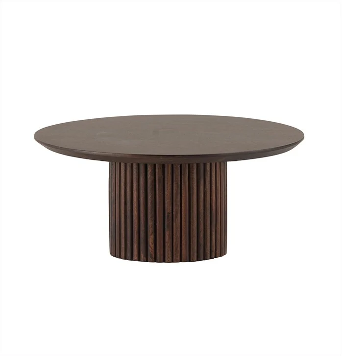 Couchtisch braun rund, Couchtisch rund braun Massivholz, runder Couchtisch Tischplatte Massivholz, Durchmesser 90 cm