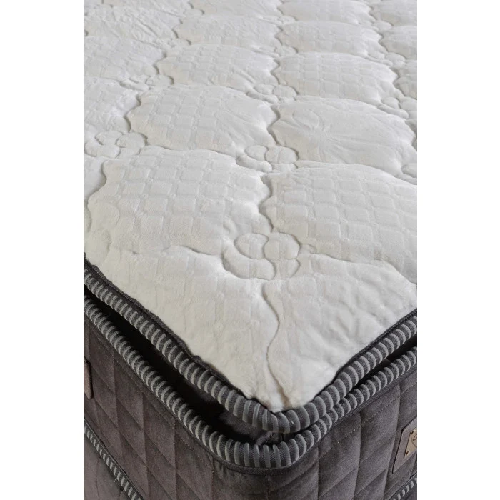 Gepolstertes Bett mit Matratze und Kopfteil, Bett grau mit Kopfteil, Breite 180 cm
