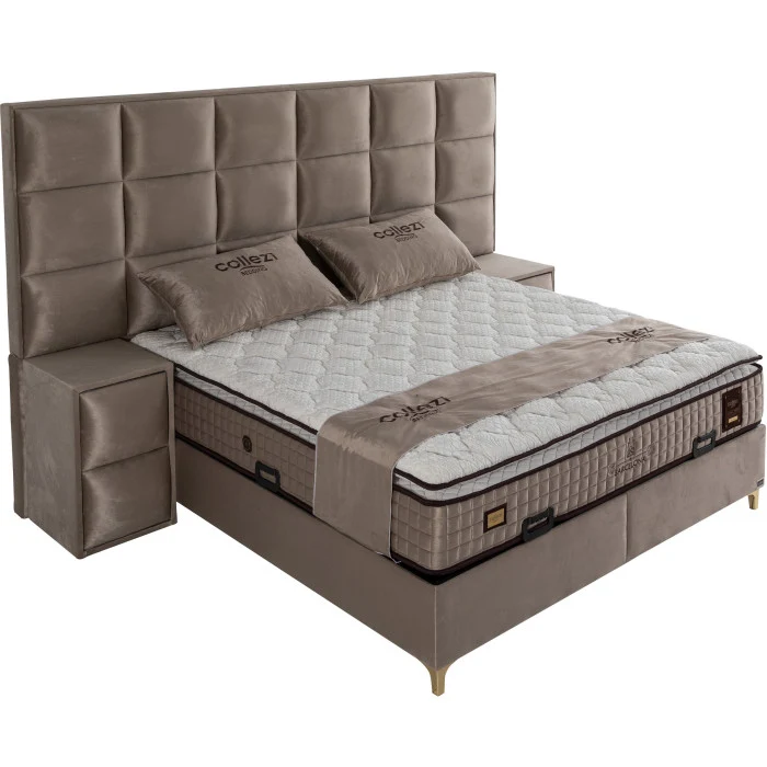 Gepolstertes Bett mit Matratze und Kopfteil, Bett taupe mit Kopfteil, Breite 180 cm