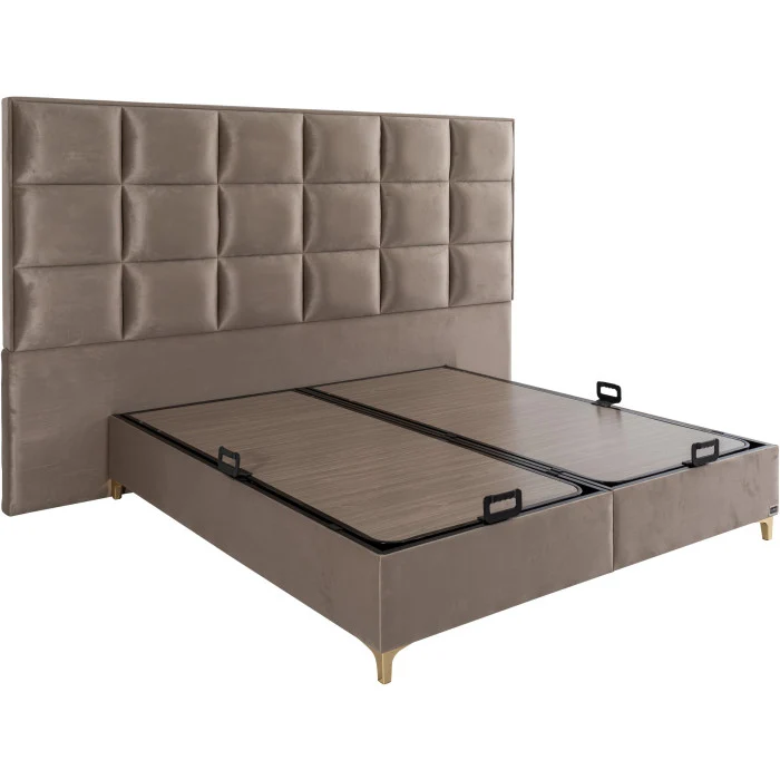 Gepolstertes Bett mit Matratze und Kopfteil, Bett taupe mit Kopfteil, Breite 180 cm