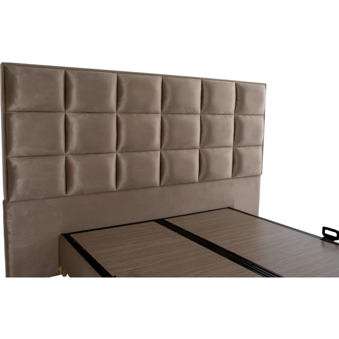 Gepolstertes Bett mit Matratze und Kopfteil, Bett taupe mit Kopfteil, Breite 180 cm