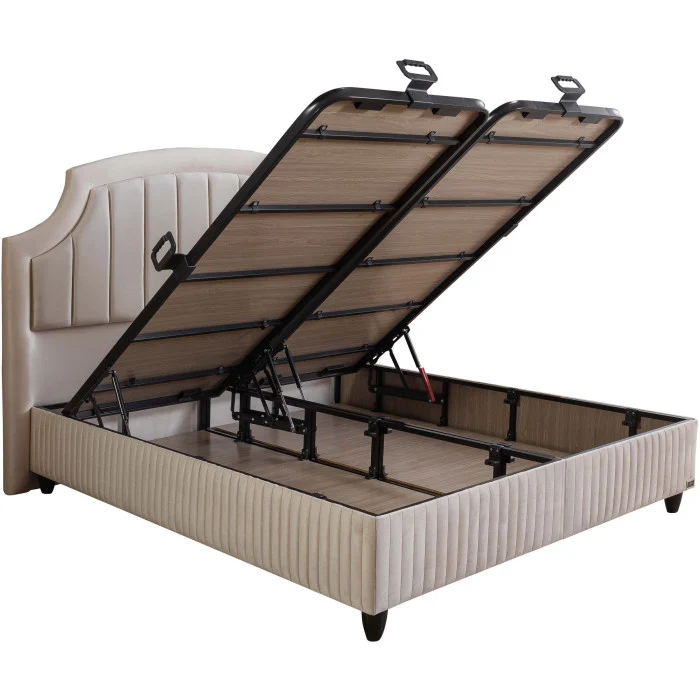 Gepolstertes Bett mit Matratze und Kopfteil, Bett beige mit Kopfteil, Breite 180 cm