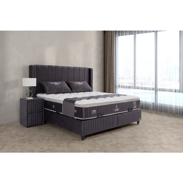 Gepolstertes Bett mit Matratze und Kopfteil, Bett grau mit Kopfteil, Breite 180 cm