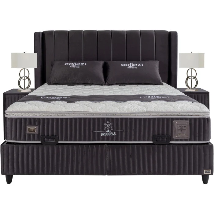 Gepolstertes Bett mit Matratze und Kopfteil, Bett grau mit Kopfteil, Breite 180 cm