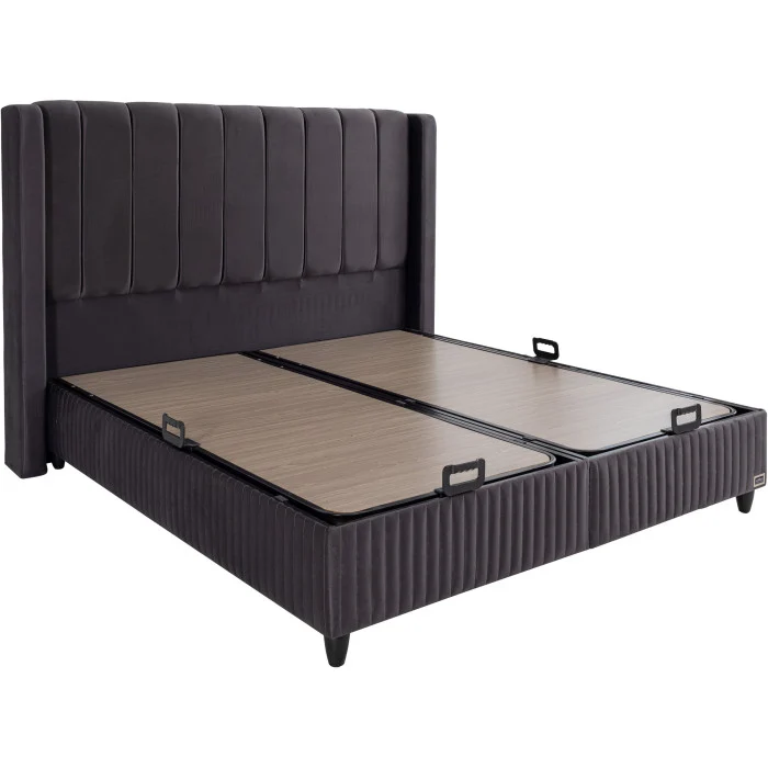 Gepolstertes Bett mit Matratze und Kopfteil, Bett grau mit Kopfteil, Breite 180 cm