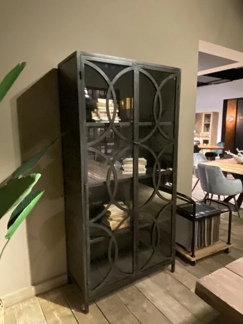 Sideboard schwarz Metall-Glas, Anrichte schwarz Metall, Breite 200 cm