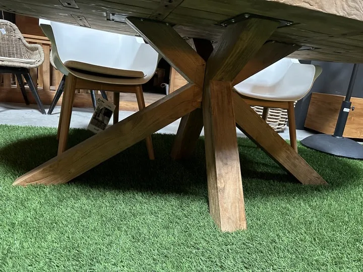 Gartentisch oval Massivholz, Esstisch oval Alt-Teakholz, Gartenesstisch oval Holz Teak, Massivholz Esstisch oval, Länge 300 cm