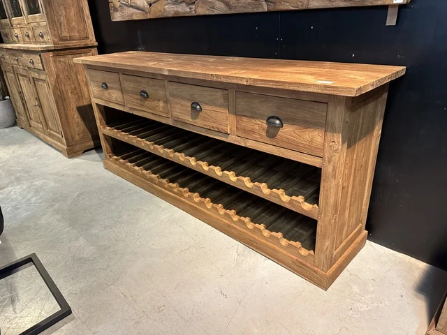 Sideboard Weinschrank Massivholz, Weinregal-Weinschrank, Breite 200 cm