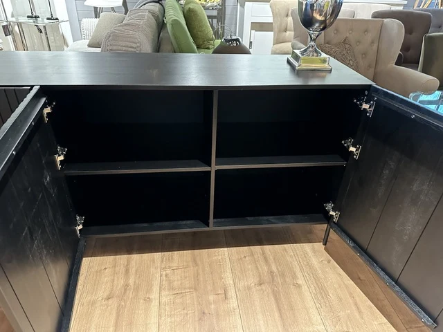 Sideboard schwarz Front Massivholz, Anrichte schwarz, Breite 180 cm
