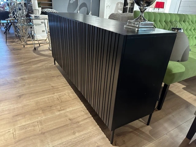 Sideboard schwarz Front Massivholz, Anrichte schwarz, Breite 180 cm