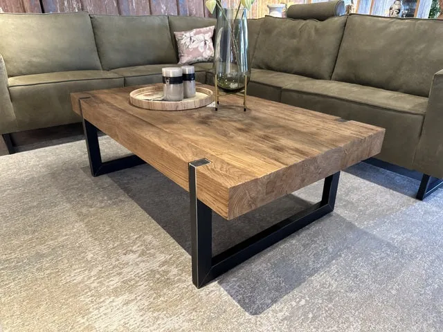 Couchtisch Teakholz, Couchtisch Massivholz Metall Gestell, Breite 120 cm
