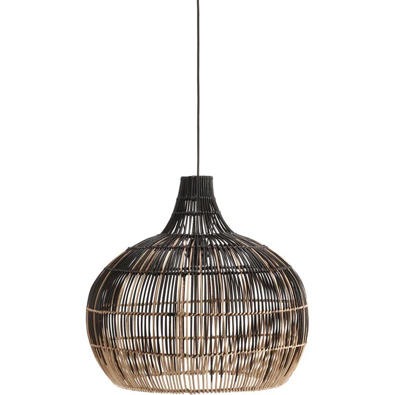 Hängelampe natürliches Rattan, Pendelleuchte Beige/Schwarz, Durchmesser 50 cm