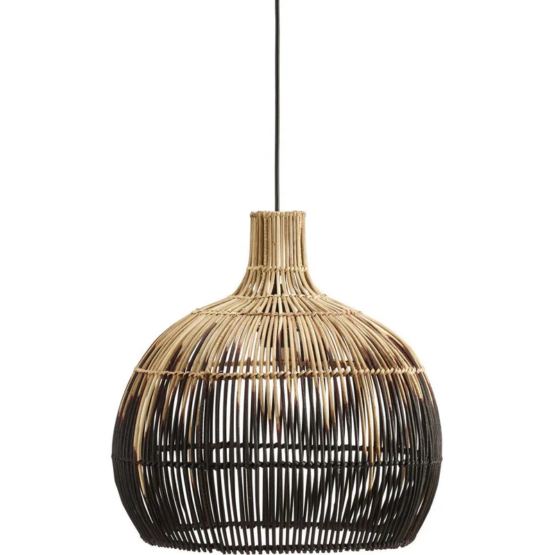 Hängelampe natürliches Rattan, Pendelleuchte Beige/Schwarz, Durchmesser 38,5 cm