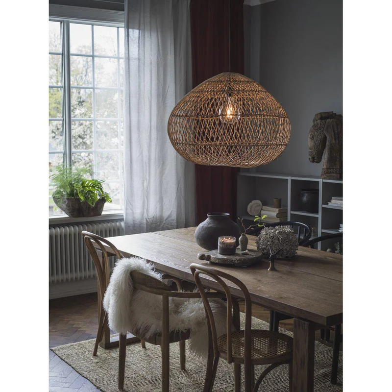 Hängelampe natürliches Rattan, Pendelleuchte Beige, Durchmesser 50 cm