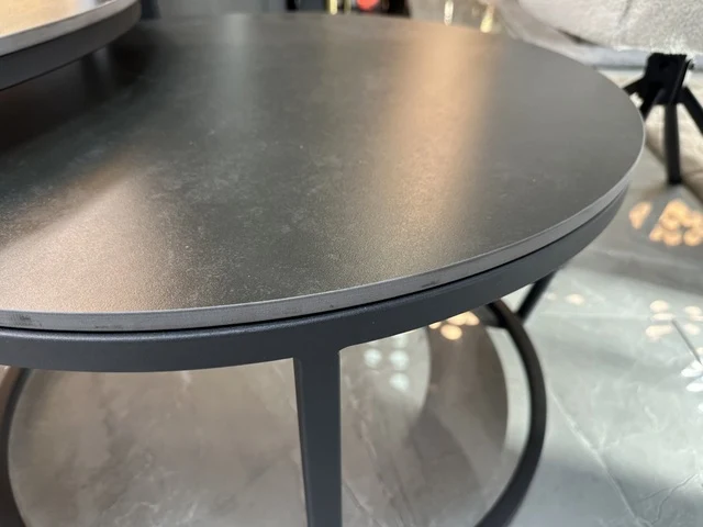 2er Set Couchtisch rund Keramik Tischplatte, runder Couchtisch braun-anthrazit, Durchmesser 90 cm