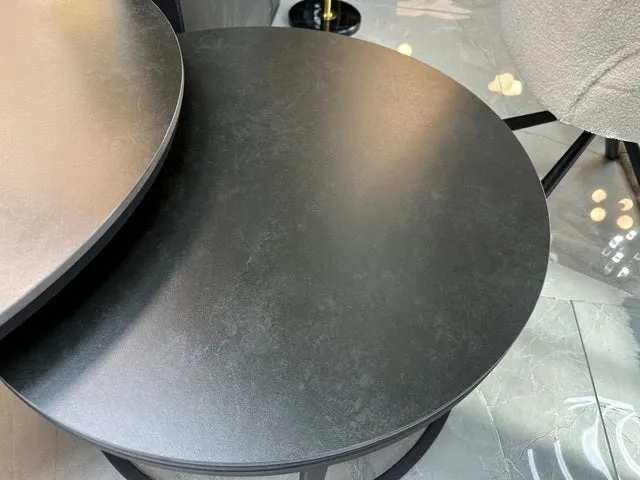 2er Set Couchtisch rund Keramik Tischplatte, runder Couchtisch braun-anthrazit, Durchmesser 90 cm