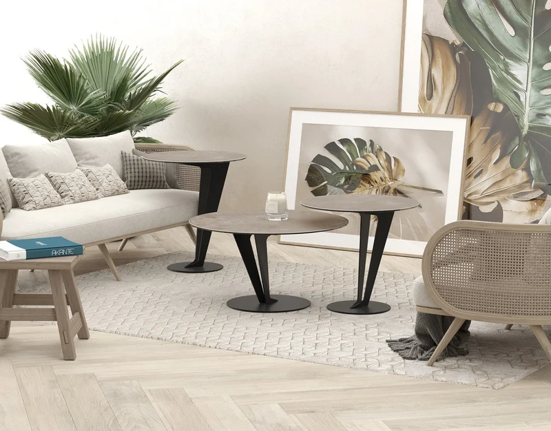 Couchtisch grau rund Keramik-Tischplatte, runder Couchtisch Keramik Tischplatte, Tisch grau Tischplatte rund, Durchmesser 75 cm