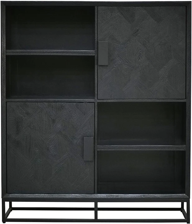 Highboard schwarz, Schrank schwarz Industriedesign, schwarzer Wohnzimmerschrank Massivholz, Breite 120 cm
