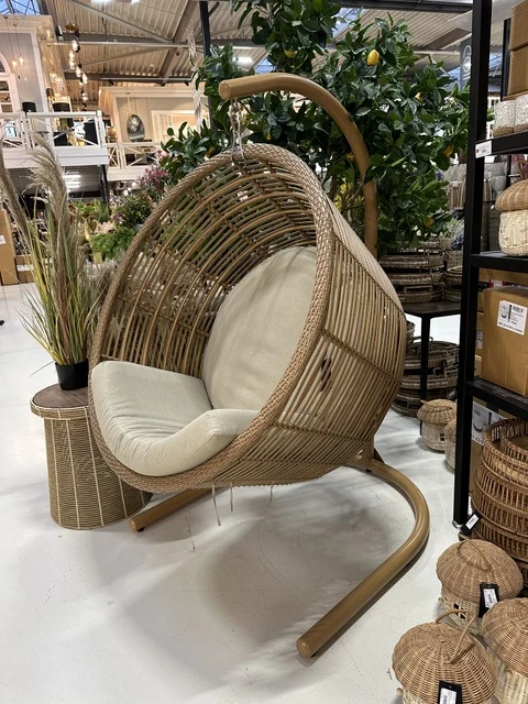 Garten Schaukelkorb rund Naturbraun, Garten Hängesessel rund mit Polster