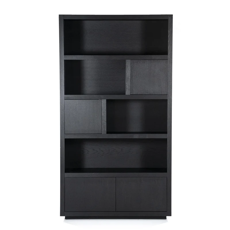 Schrank schwarz mit vier Türen, Wohnzimmerschrank schwarz Holz, Breite 120 cm