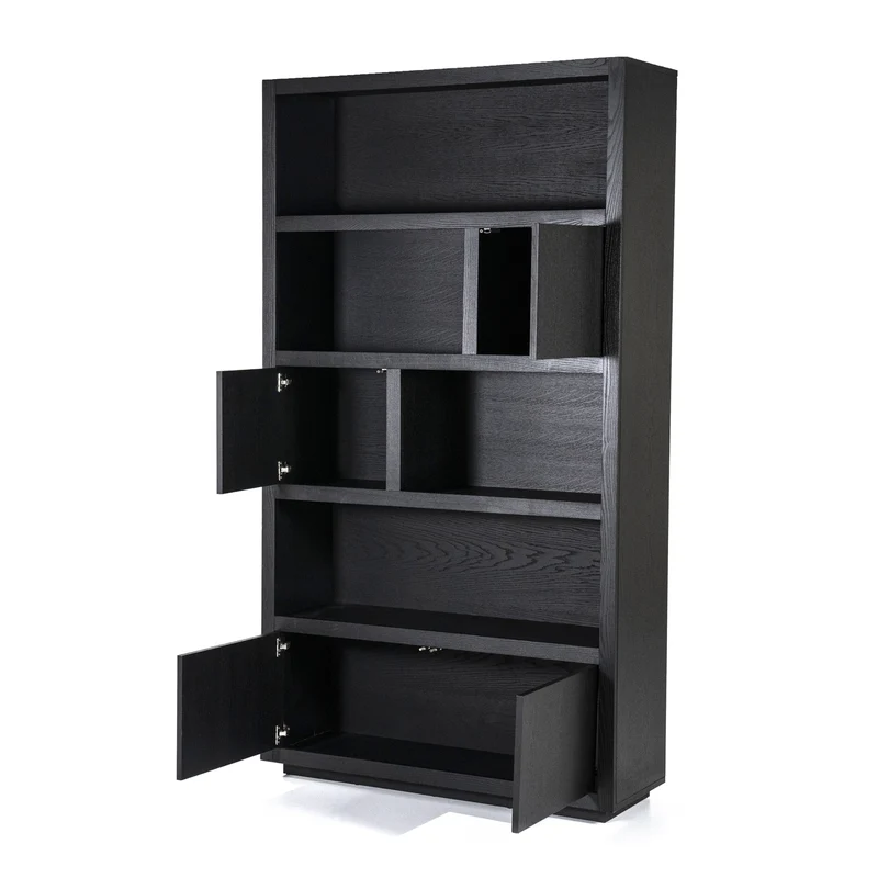 Schrank schwarz mit vier Türen, Wohnzimmerschrank schwarz Holz, Breite 120 cm